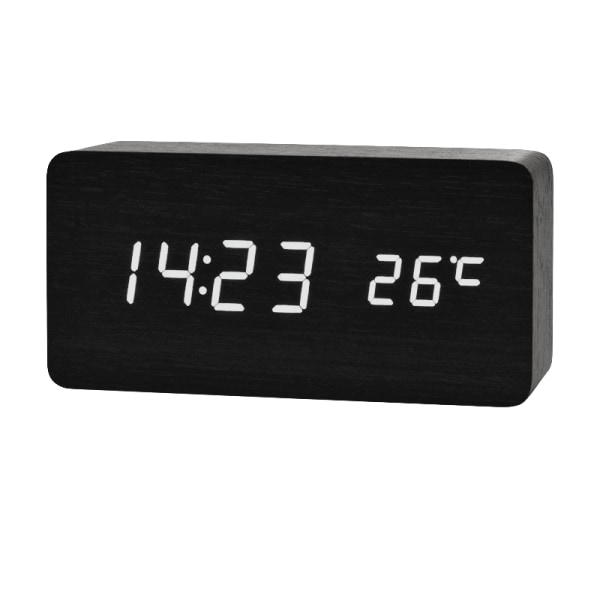 Stilren Trädesign Väckarklocka: LED, Temp, 3 Larm, USB/AAA Svart
