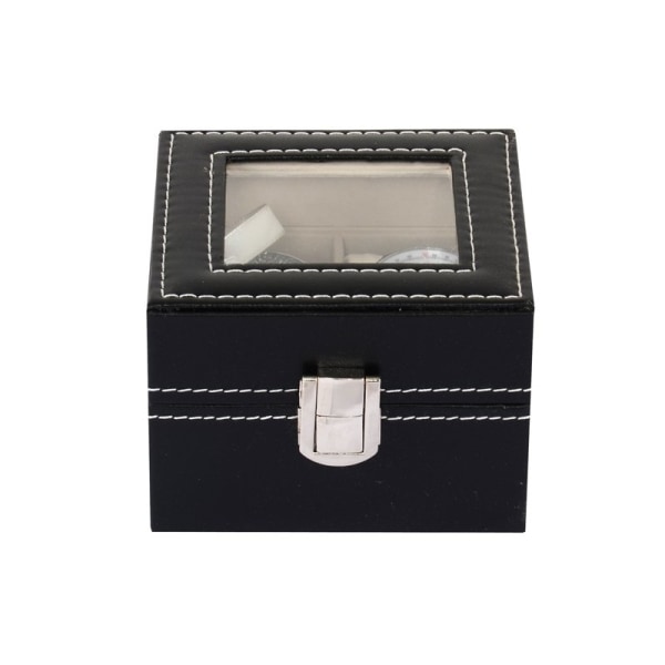 Elegant Klockbox i PU-Läder, 2 Klockor, Akrylfönster Svart