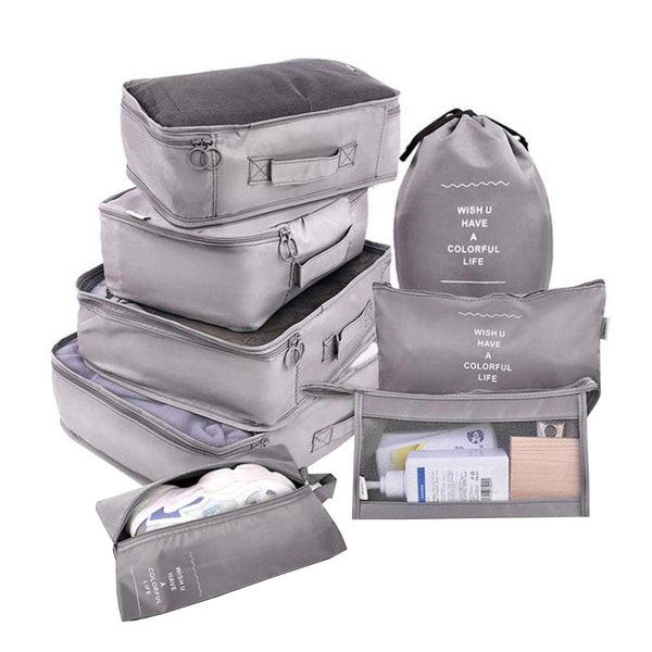 8-pack Förvaringsväskor: Organisera Kläder & Smink grå