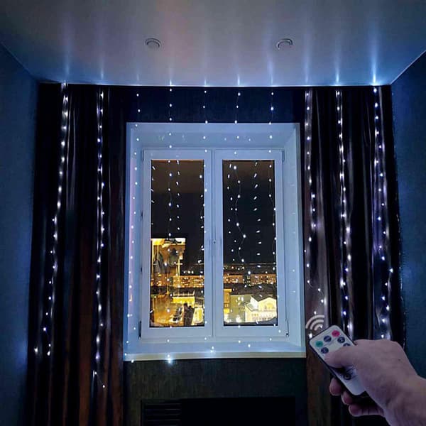 LED-Gardin Ljusslinga: Fjärrkontroll, 8 Inställningar, USB Transparent