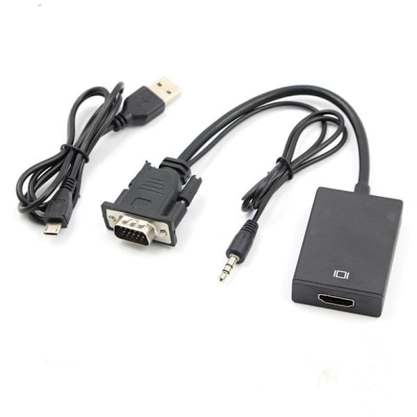 Praktisk adapterkabel för VGA till HDMI med ljudöverföring Svart