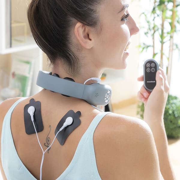 Nackmassageapparat med fjärrkontroll, EMS & värme grå