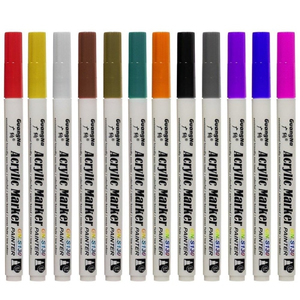 12 Akrylpennor: Flerfärgad, 0,7mm Spets, Snabbtorkande multifärg