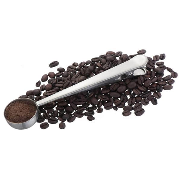 Smidig kaffeskopa med klämma för fräsch förvaring grå