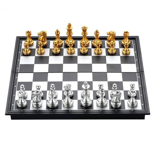 Magnetiskt Reseschack: Kompakt, Guld/Silver, Stabila Pjäser multifärg