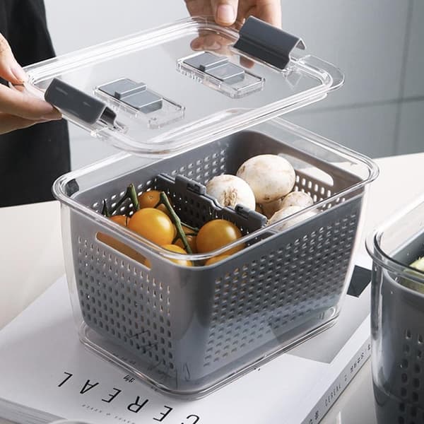 Smart Förvaring & Durkslag: Fräscha Frukt & Grönsaker grå