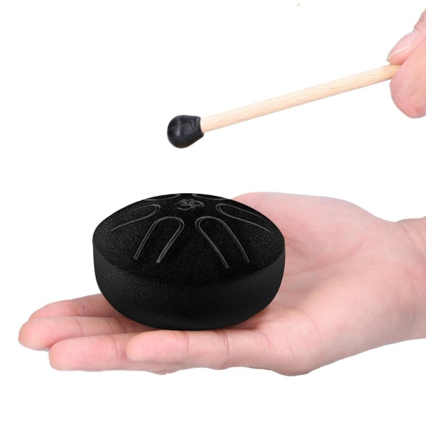 Minitrumma i svart stål: 6 toner, träpinne, lätt att lära Svart