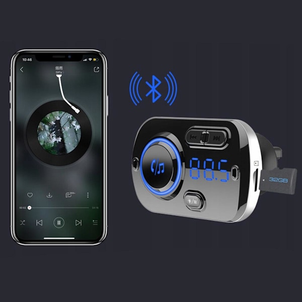 Säker Bil-Handsfree: Musik, GPS & Samtal via Bluetooth Svart