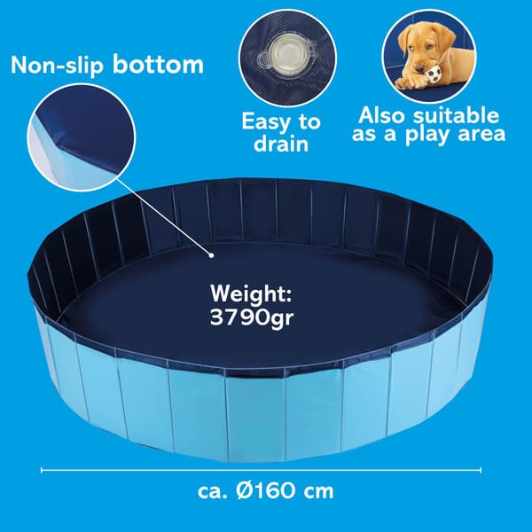 Stor Hundpool 160cm: Svalka, Non-slip & Valphage Blå