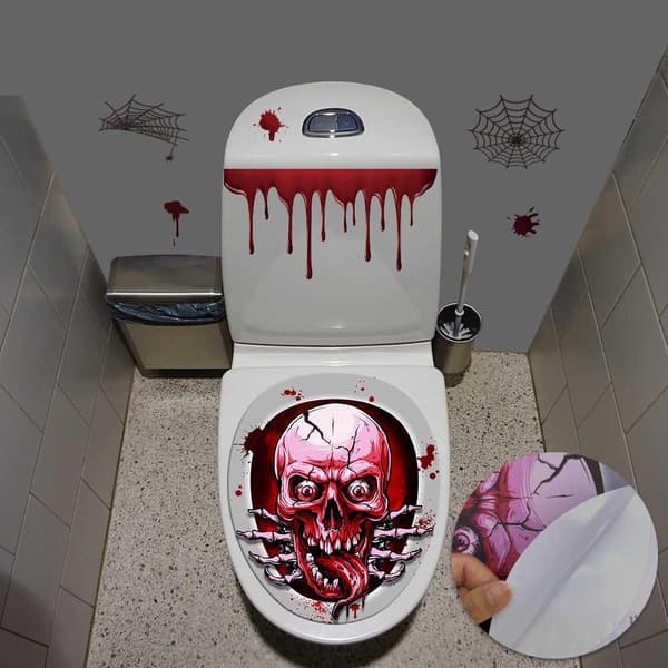Halloween Badrum Dekor: Dödskalle, Blod & Spindelväv multifärg