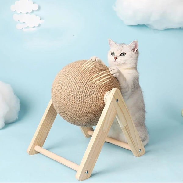 Klösboll med Ställning till Katt - 12 cm Beige