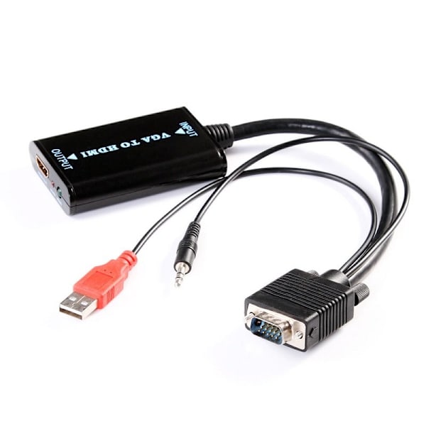 VGA till HDMI-kabel: 1080p, USB-drivna, Ljudöverföring Svart