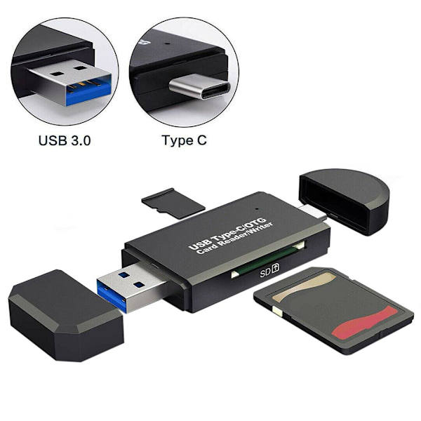 Snabb Kortläsare: USB-C, USB 3.0, SD & Micro-SD Svart