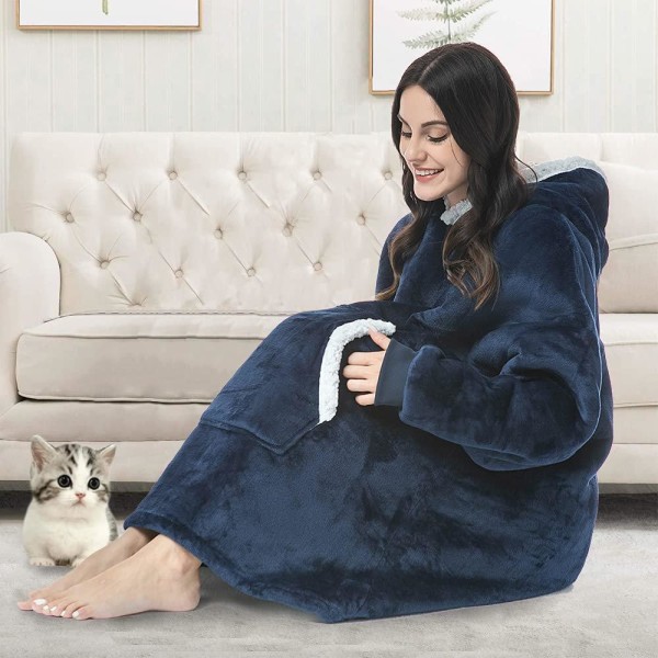 Mjuk, Fluffig Oversize Hoodie i Fleece - Perfekt för Mys Blå one size