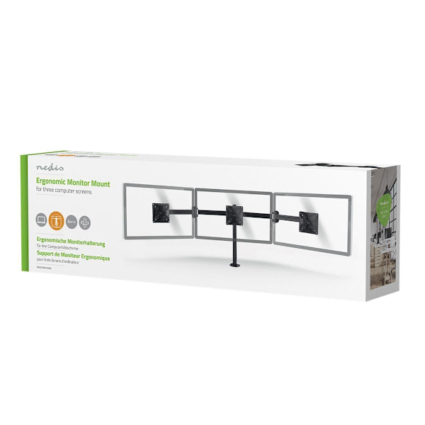 Ergonomiskt 3-Skärmsstativ: Justerbar, 14"-24", 21kg Max Svart