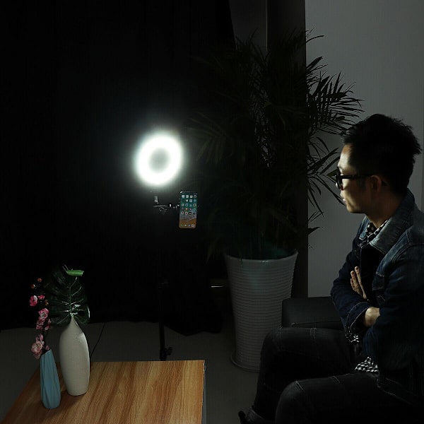 16cm Selfie-Lampa: 3 Ljuslägen, Dimbar, Stativfäste Svart