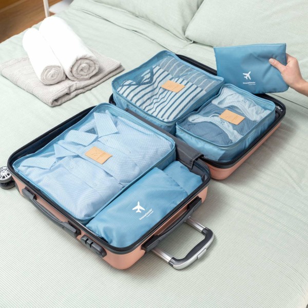 Resväskans Organiseringsset: 6 Väskor, Praktisk Förvaring Blå