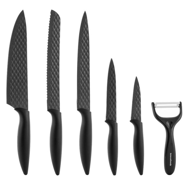 Elegant knivset med rostfritt stål och keramisk beläggning Svart
