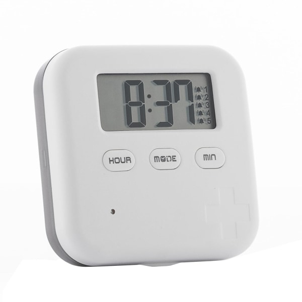 Smart Dosett med Alarm & Klocka - 5 Påminnelser Vit