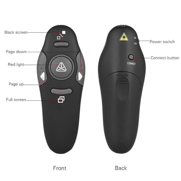 Fjärrkontroll för Presentationer med Inbyggd Laserpekare Svart