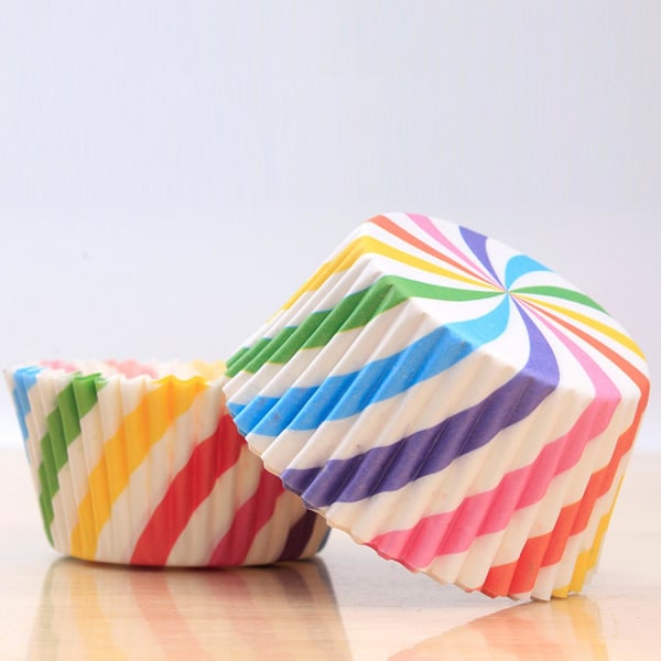 100-pack Färgglada Randiga Muffinsformar för Fest multifärg