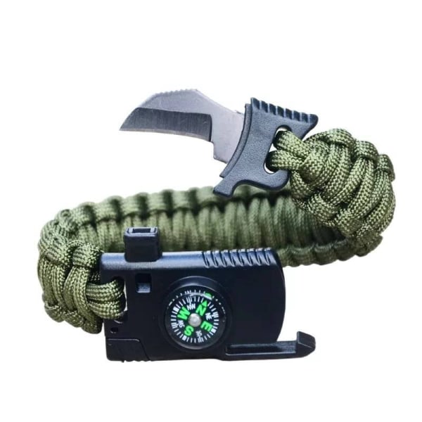 Grönt Kompass-Armband: Kniv, Visselpipa & Fallskärmsrep Grön