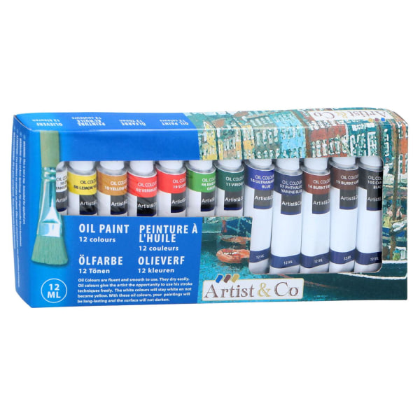 12-pack oljefärger i olika färger - 12 ml per tub multifärg