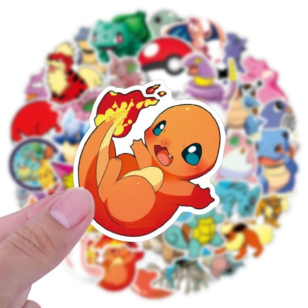 Färgglada Pokémon klistermärken i PVC - 50 st multifärg