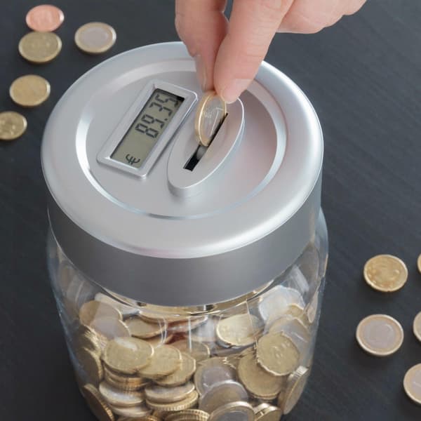 Elektronisk Euro Sparbössa - Räknar & Visar Summa Transparent