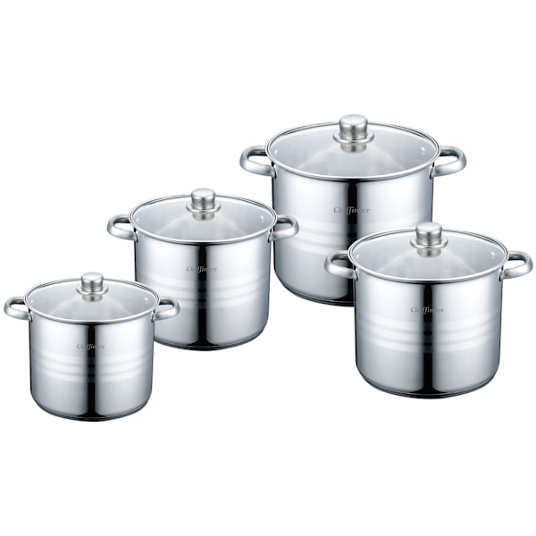 4 Rostfria Kastruller m. Glaslock - Passar Alla Spisar Silver