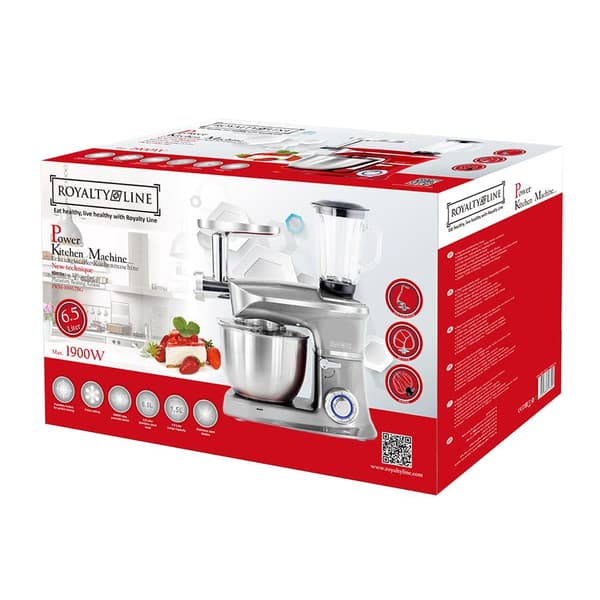 Allt-i-ett Köksassistent: 1900W, Mixer, Köttkvarn, 6,5L Skål Silver one size