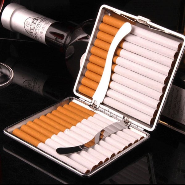 Elegant Cigarettetui i Konstläder & Metall - 20 Cigaretter Svart