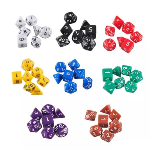 7-pack Flersidiga Tärningar: Perfekt för D&D och Spelkvällar Vit