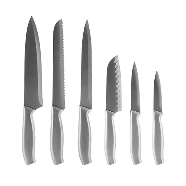 Spartansk Krigare Knivset: 6 Proffsknivar & Trä Knivhållare Silver