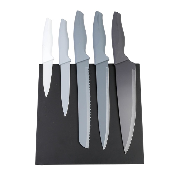 Elegant Magnetiskt Knivställ & 5 Högkvalitativa Knivar Svart