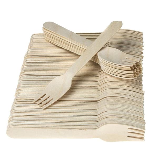 100-pack ekologiska trägafflar för picknick och restauranger Beige