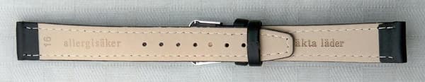 Tunt klockarmband 16 mm normal/XL Black normal/silverspänne