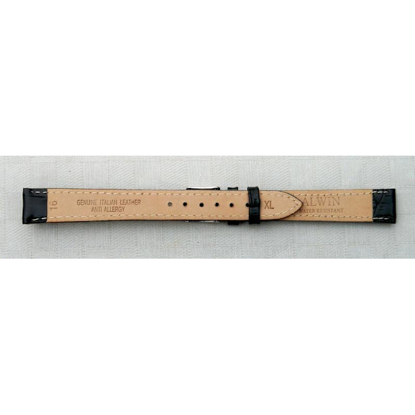 Alwin läderband kroko 16 mm XL Black guldspänne