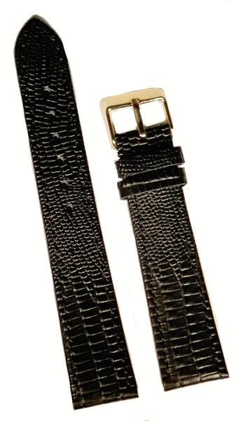 Klockarmband 18 mm svart, ödla guldspänne