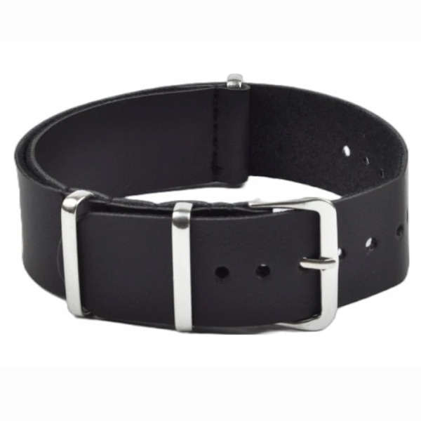Natoband läder 18/20/22 mm svart med stift Black 22 mm