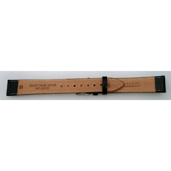 Klockarmband 16/18 mm normal/XL  Alwin svart slätt Black 16 mm/XL