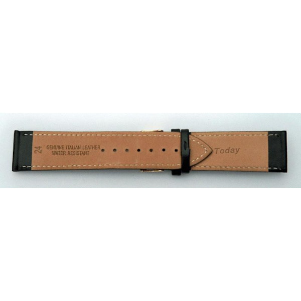Today svart läderband 24 mm med söm Black stålspänne
