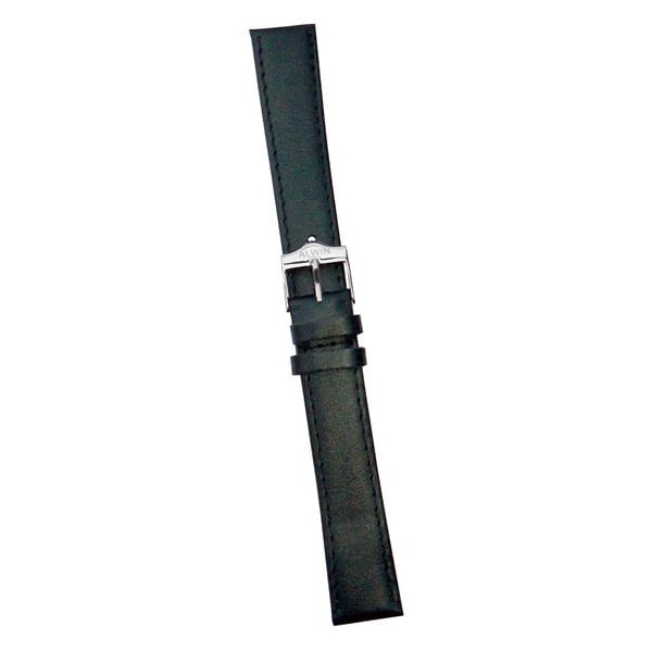 Klockarmband 16/18 mm normal/XL  Alwin svart slätt Black 16 mm/XL