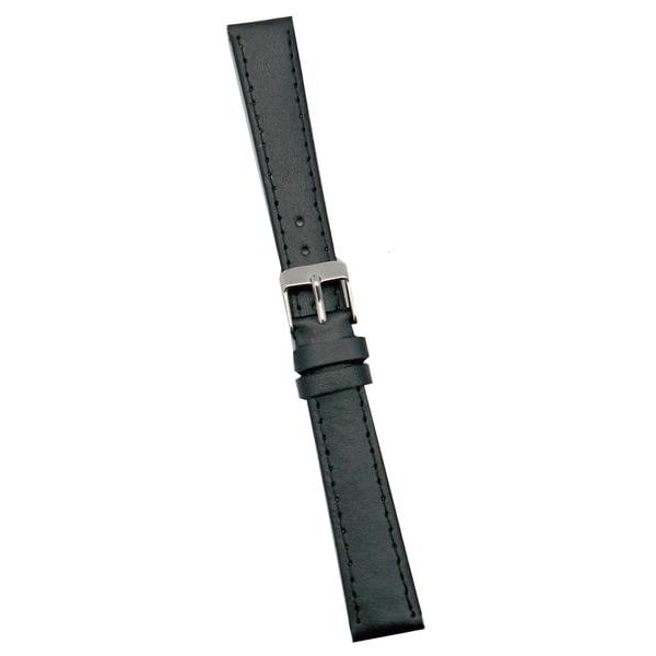 Klockarmband 16 mm svart slätt Black silverspänne