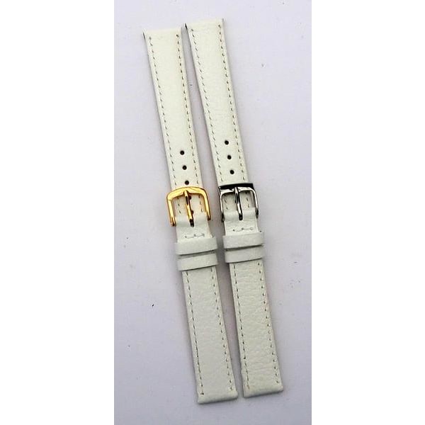 Läder Buffalo vit, sydd 14 mm White guldspänne