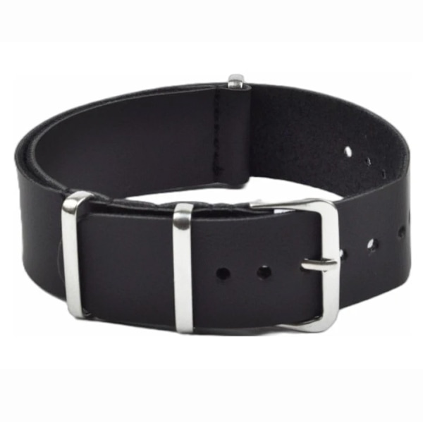 Natoband läder 18/20/22 mm svart med stift Black 18 mm