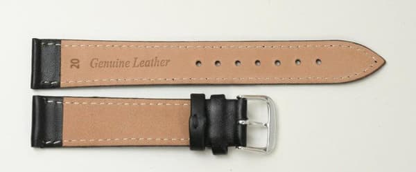 Svart läderband 20 mm normal/XL Black normal/guldspänne