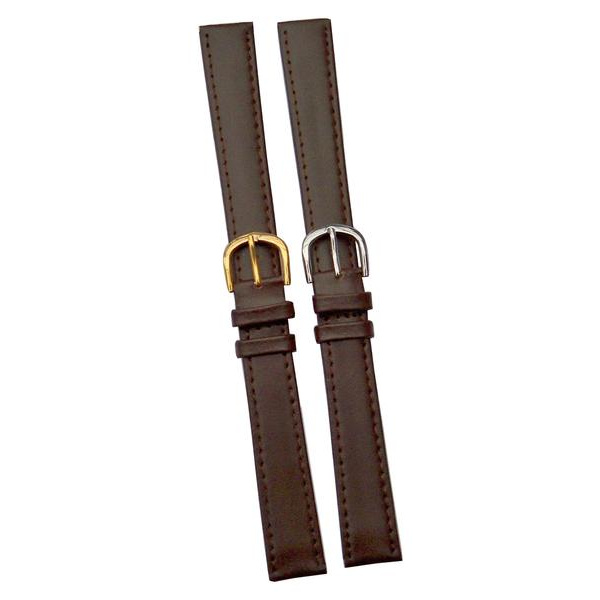 Brunt slätt läderband 16 mm normal/XL Brown XL/guldspänne