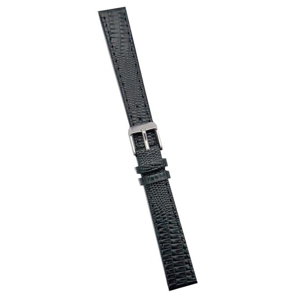 Klockarmband 14 mm svart ödlemönster Black XL/silverspänne