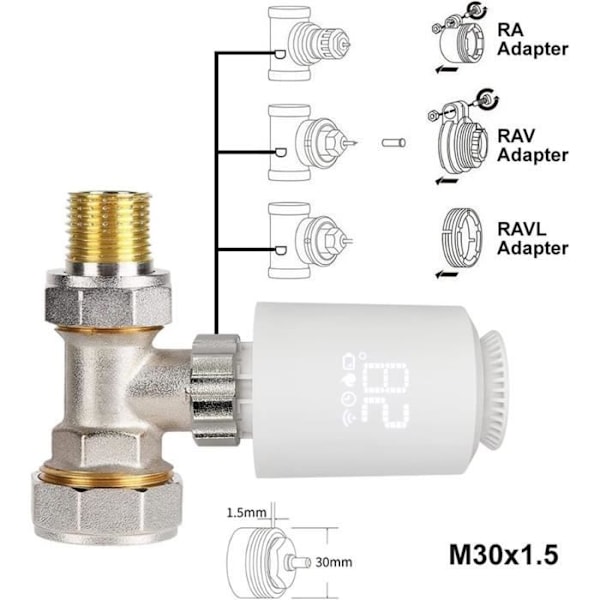 Radiatortillbehör - VARUMÄRKE - Diverse - 1 huvud + övergång - Kompatibel termostat - DIVERSE apparater